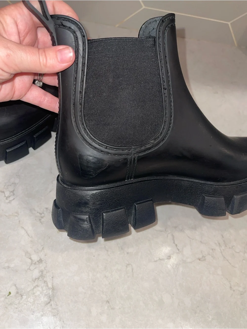 Jeffrey Campbell Black Lug-Sole Chelsea Booties